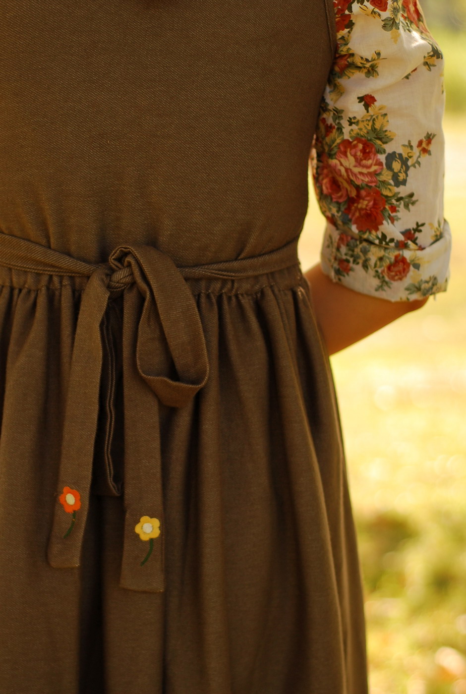 modcloth olive dress rose printed shirt