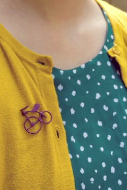green dress yellow cardigan bicycle pin by 14 shades of grey