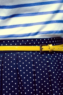 striped shirt polka dot skirt yellow belt by 14 shades of grey