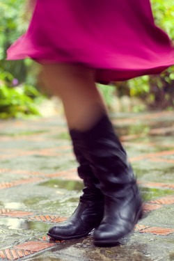 magenta dress black boots by 14 shades of grey
