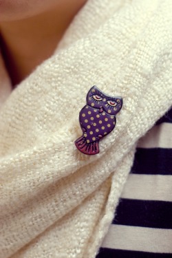 striped shirt white scarf owl brooch by 14 shades of grey