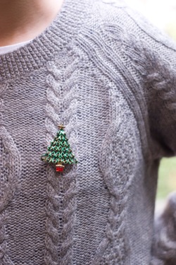 gray cableknit sweater christmas tree brooch by 14 shades of grey