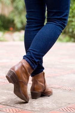 blue jeans brown booties by 14 shades of grey