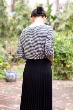 striped top black midi skirt by 14 shades of grey