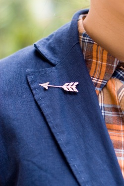 mustard plaid dress blue blazer arrow pin by 14 shades of grey