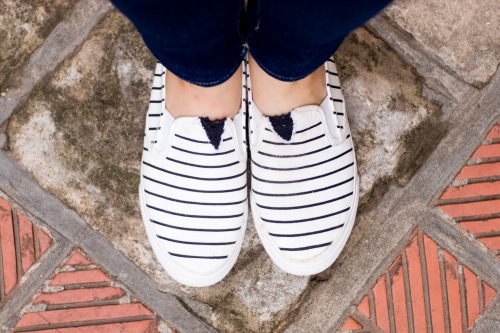 blue jeans striped slip-ons by 14 shades of grey